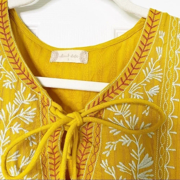 ALTAR'D STATE Mustard Yellow‎ Embroidered Tassel Boho Sleeveless Top - Picture 7 of 9
